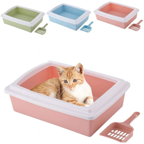 Arenero rectangular semicerrado para gatos, resistente a salpicaduras, color azul. 1