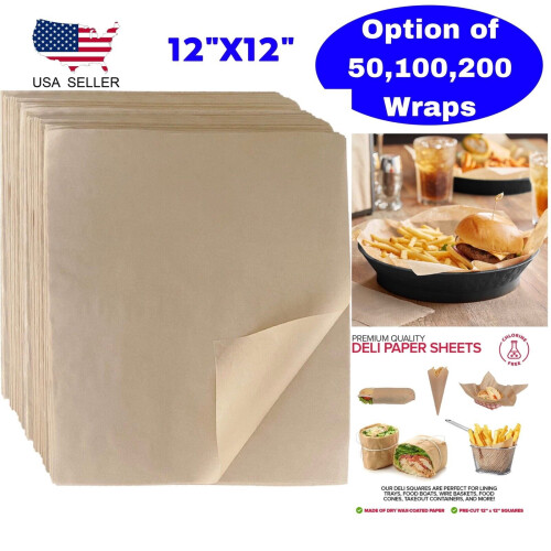 Folhas de papel encerado marrom para embalagem de frios, 30x30 cm (12x12 polegadas)