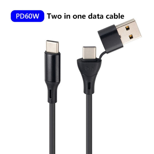 USB-C data cable dual-head 2-in-1 fast charging 60W 1