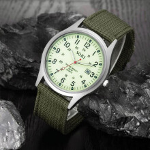 Kayannuo heren quartz polshorloge met canvas band en roestvrijstalen afwerking