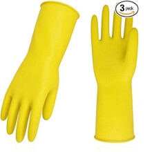 Mosogatókesztyű, gumi, sárga, hosszú, 3 pár