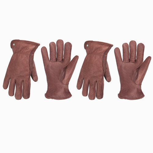 Dark Brown Cow Leather Work Gloves for Yardwork and
