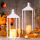 Christmas lanterns white metal2pcs17" and13" with LED 3