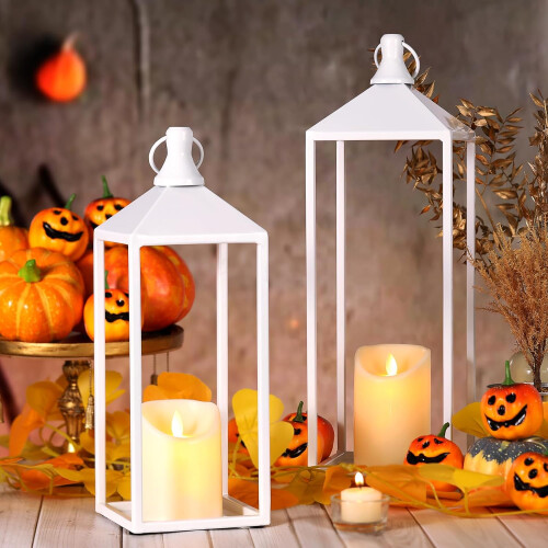 Christmas lanterns white metal2pcs17" and13" with LED 2