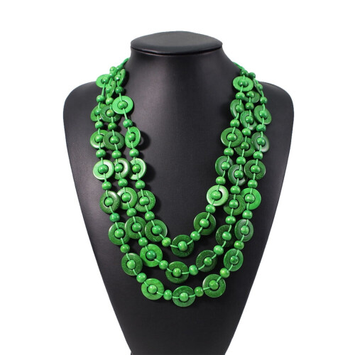 Bohemian beaded necklace coconut shell green