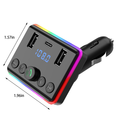 Bluetooth Car Adapter with FM Transmitter USB Charger LED 2