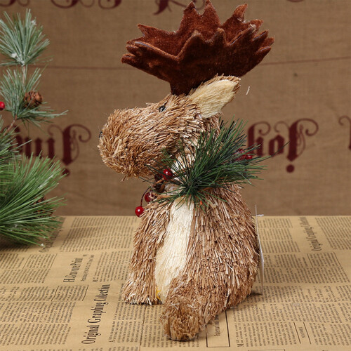 Christmas elk ornament artificial straw reindeer 1 piece 2