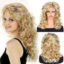 Blond kučeravá vlnitá parochňa 20 palcov s ofinou