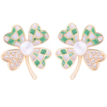 Pendientes de mujer con trébol de la suerte y diamantes de imitación para las fiestas y la fortuna.