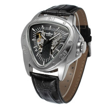 Men's Automatic Mechanical Watch PU Band Black Silver