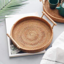 Runder, gewebter Aufbewahrungskorb aus Rattan mit Griff