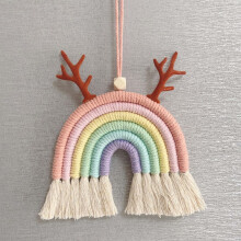 Décoration murale bohème en macramé à pompons multicolores