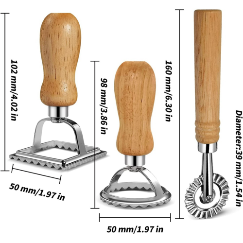 Juego de cortadores de pasta para ravioles con mango de madera 1