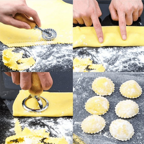 Juego de cortadores de pasta para ravioles con mango de madera 2