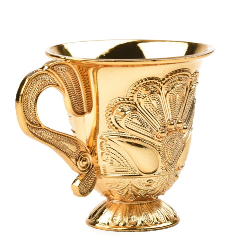 Taça de vinho retrô em metal, 30ml, com alça dourada. 2