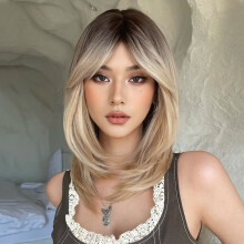 Ombre Bob parochňa pre ženy, syntetická hodvábna, 18 palcov