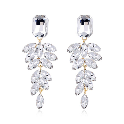 Brincos de gancho em formato de lua de cristal para mulheres, com strass, 1 par.