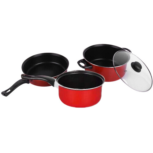 Hemoton nonstick pan set 3-piece frying pan and saucepan 2