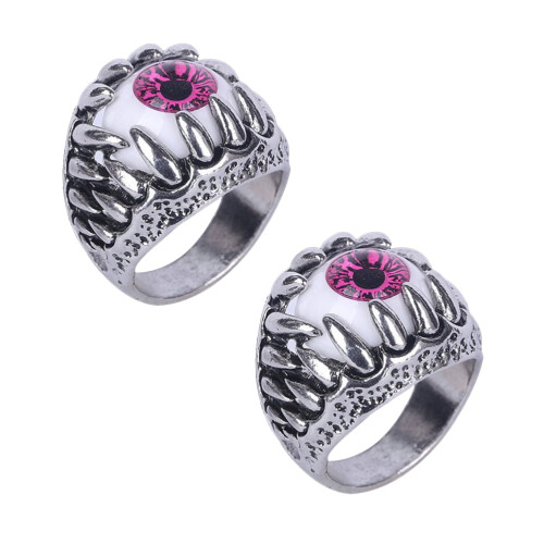 Men's Evil Eye Ring Set with Red Dragon Claw Design Size 8