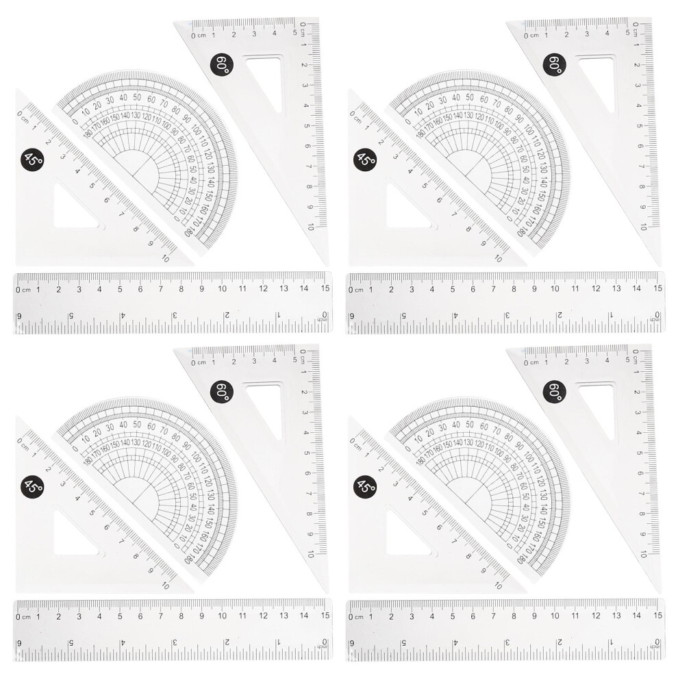 Protractor Ruler Set Transparent Triangular 4 Sets