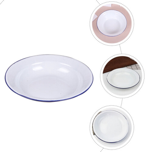 Bandeja de servir de esmalte, cuenco redondo poco profundo blanco con 1