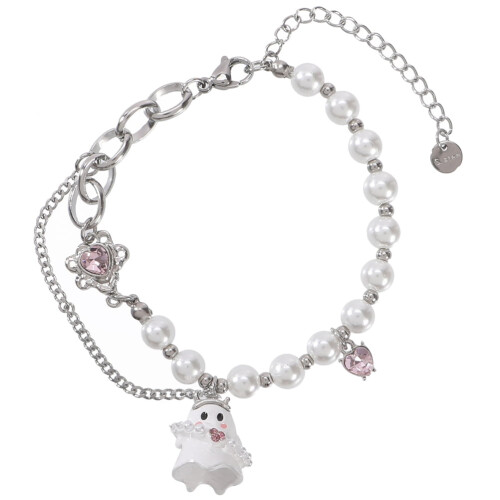 Halloween ghost beaded pearl bracelet with crystals