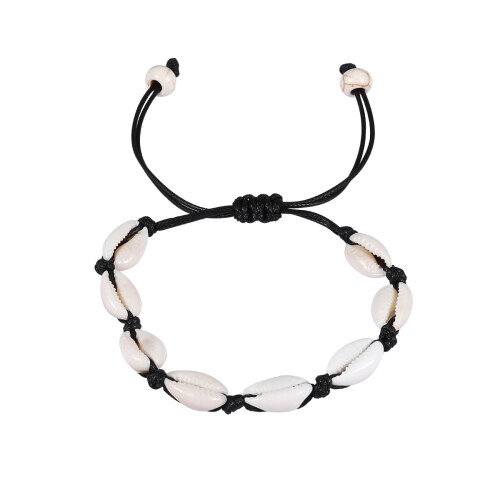 Boho Shell Bracelet with Pearl Charm Black