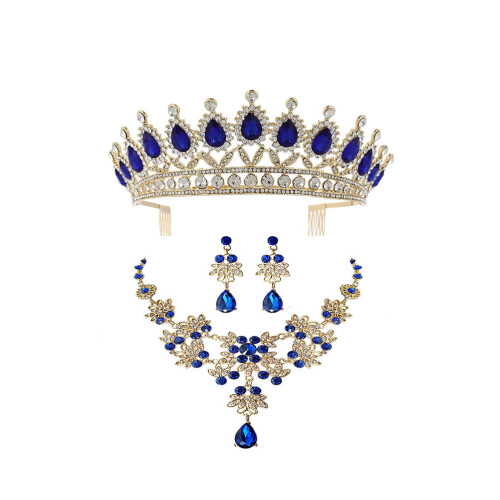 Eease bride crown necklace earring set blue 1 set