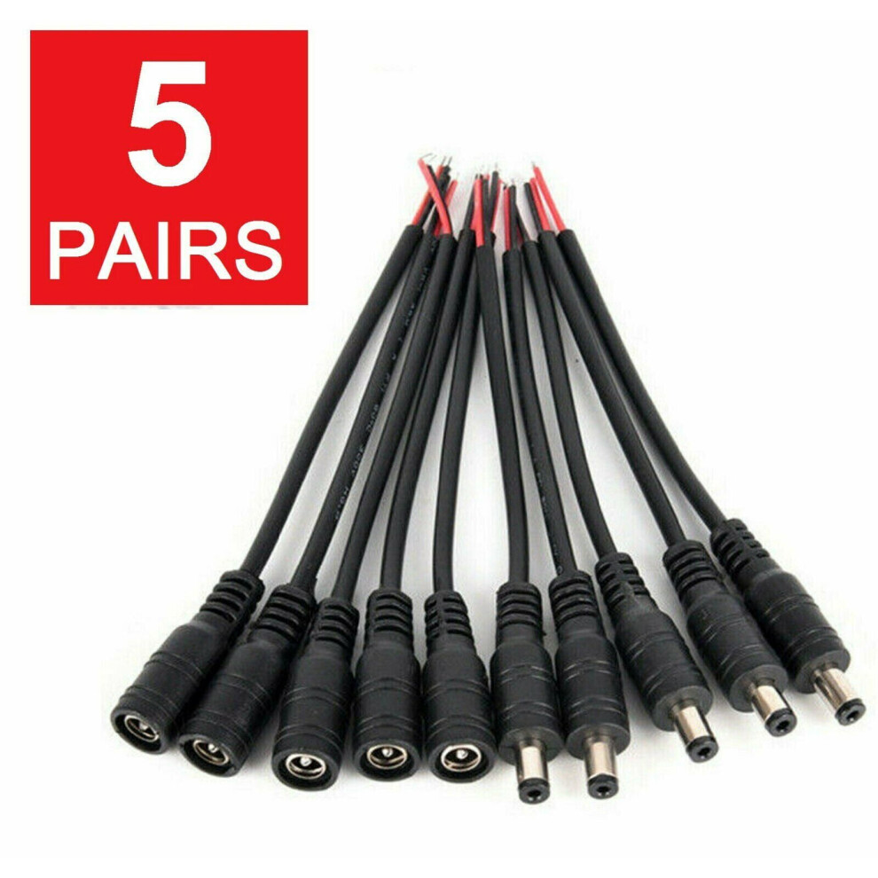 Dc Power Socket Jack Connector Cable 5 Pair 12V 5.5X2.1mm 9107258525666