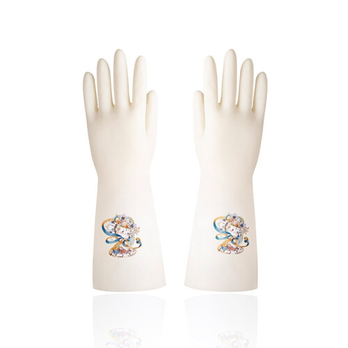 Rubber Dishwashing Gloves Flocking Lining 1 Pair