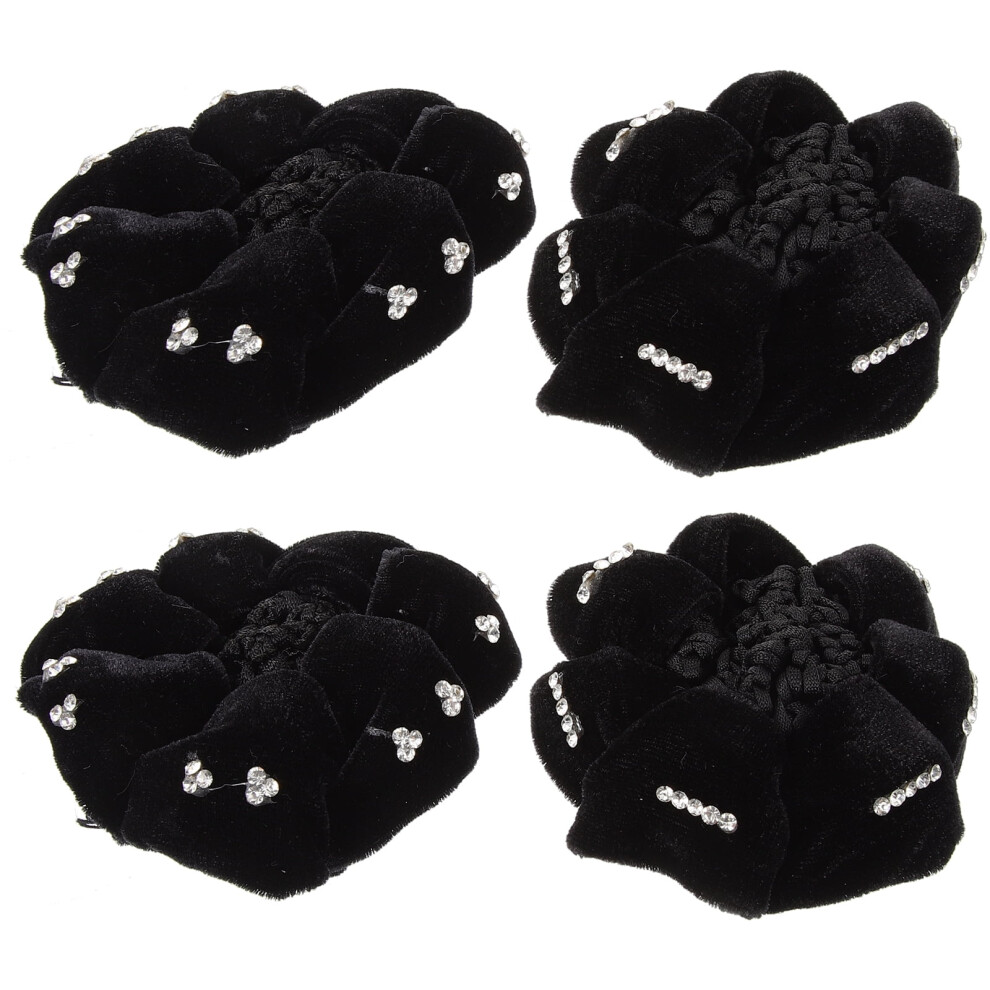 Bun Hair Nets Ballet Elastic Mesh Rhinestone 4pcs