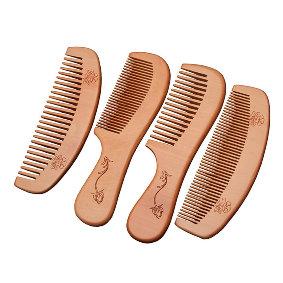 Peach Wood Comb Set for Hair and Beard 4 Pieces