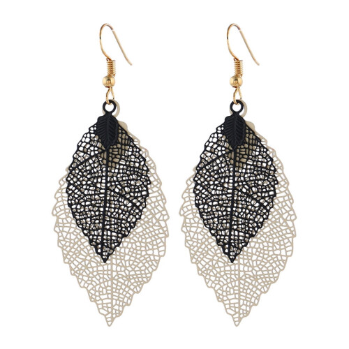 Pendientes bohemios de hoja hueca para mujer, doble capa.