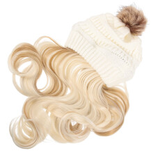 1 set di parrucche lunghe con berretto e capelli attaccati per donna, parrucca lunga ondulata, cappello caldo
