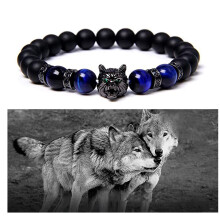 Armband aus natürlichem Vulkangestein mit Leopardenkopf und