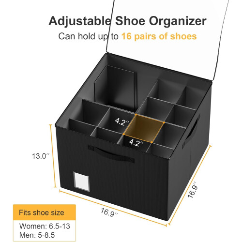 Shoe Organizer for Closet Black Linen-like Adjustable 1