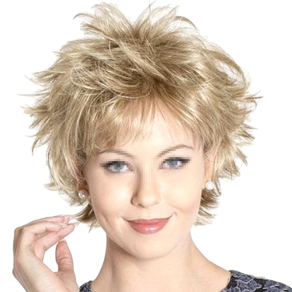 Women's fluffy blonde short straight synthetic wig