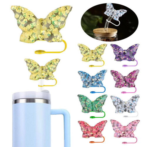 Silicone Straw Plug Green 10mm Butterfly Decorative Cap 1