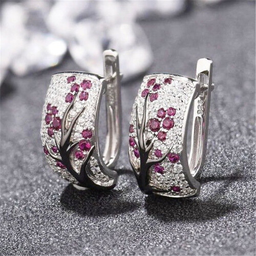 Elneeya Hoop Earrings for Women 925 Sterling Silver Ruby 1