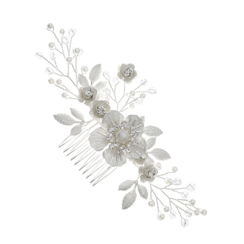 Pieptene de mireasă cu strasuri și model floral