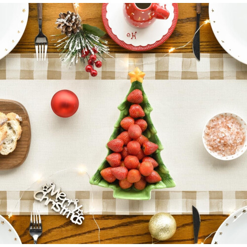 Watercolor Buffalo Plaid Christmas Tree Table Runner 2