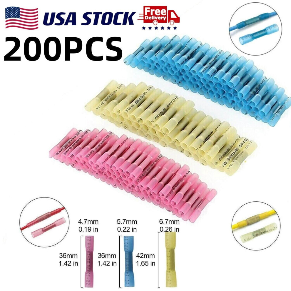 Heat Shrink Butt Connectors Waterproof Crimp Terminals 200 9107258525642