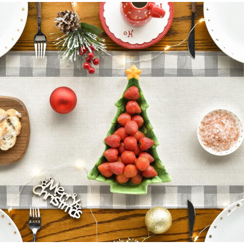 Watercolor Buffalo Plaid Christmas Tree Table Runner 2