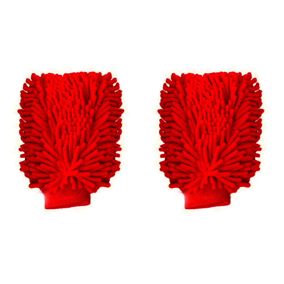 Car Cleaning Gloves Chenille Double-Sided 1 Pair Coral 9107258851789