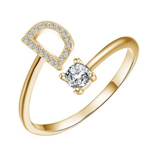 Anel Penkiiy dourado com inicial para mulheres, ajustável com cristal.