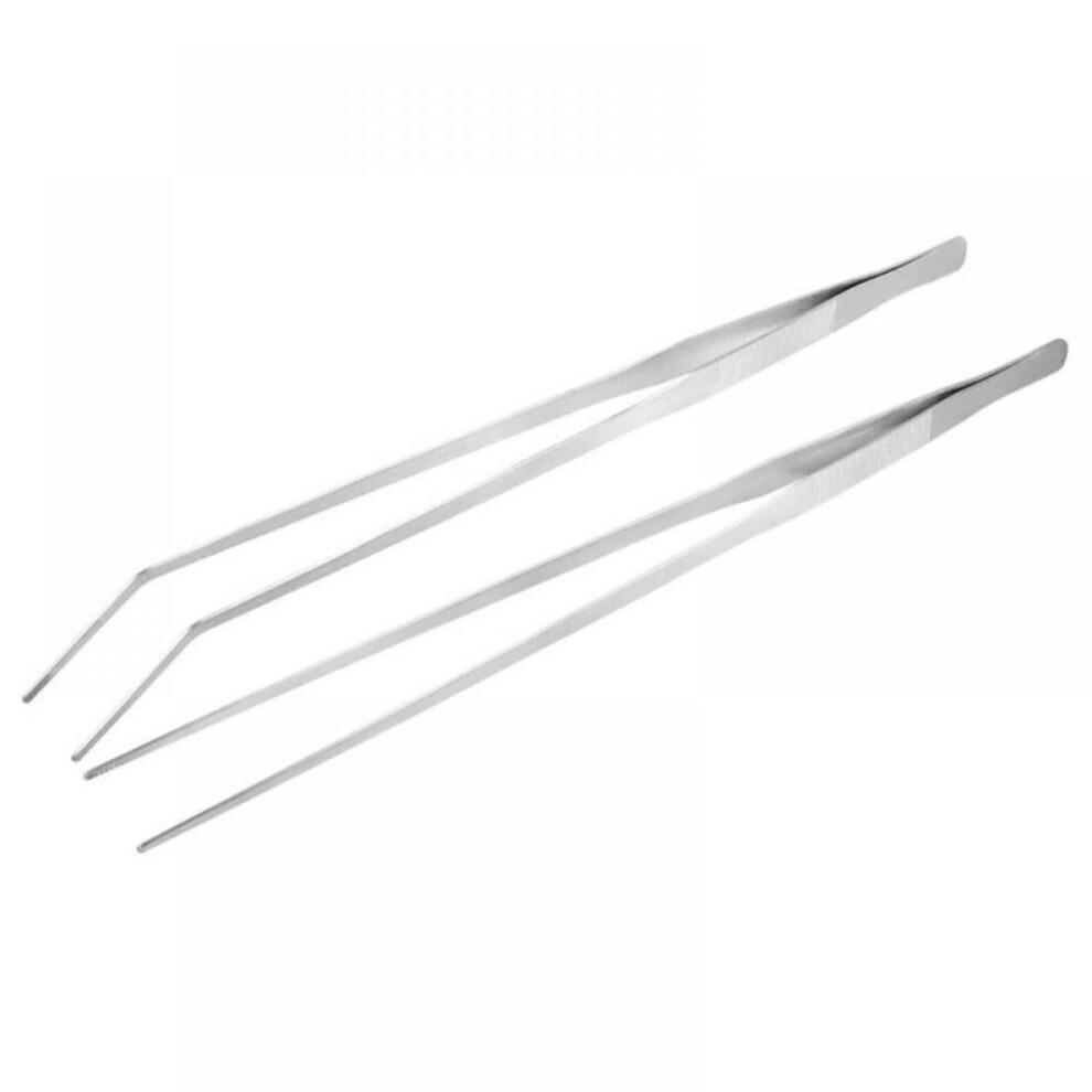 Stainless Steel Tweezers Straight Curved Serrated Tip 2 Pcs White 9107258531858