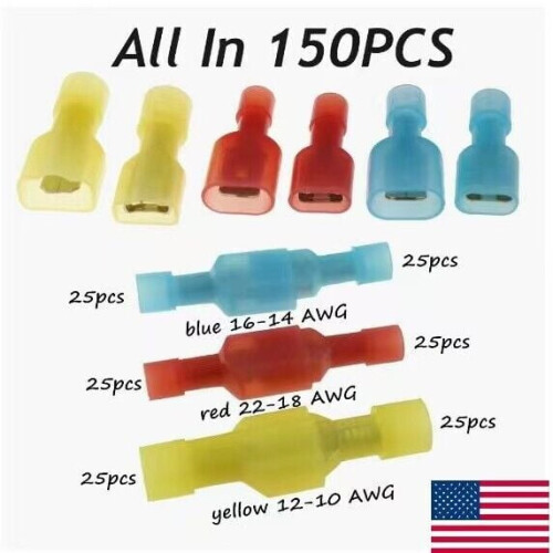 Isolerade spadkontakter 150 st 10-22 AWG