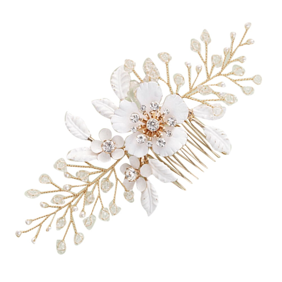 Bridal Hair Comb with Rhinestones and White Flowers
