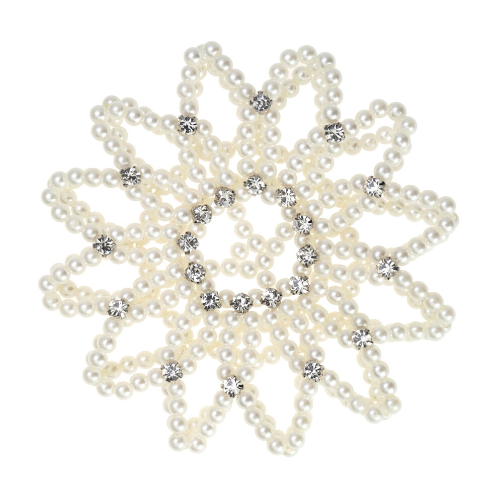 Eease elastic hair snood net white handmade crochet pearl