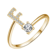 Anel Penkiiy dourado com inicial, ajustável, para mulheres.